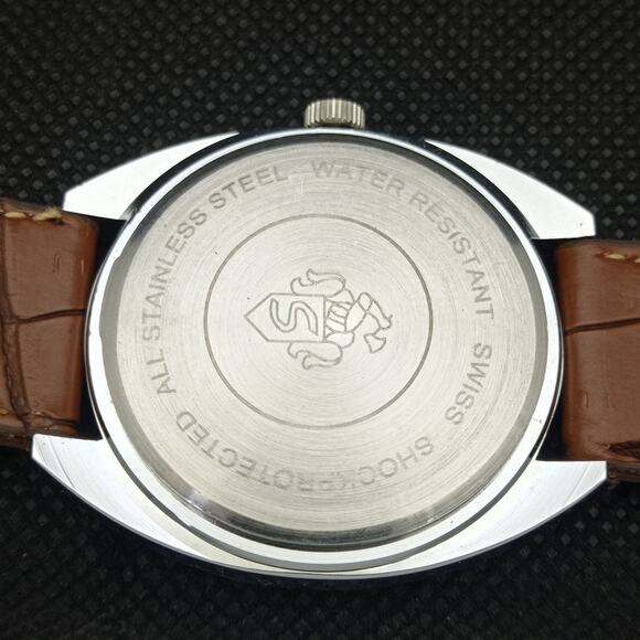 Vintage 1980 Henri Sandoz Manual Mens Silver Watch W/Leather Strap & Gold accent - Picture 8 of 8